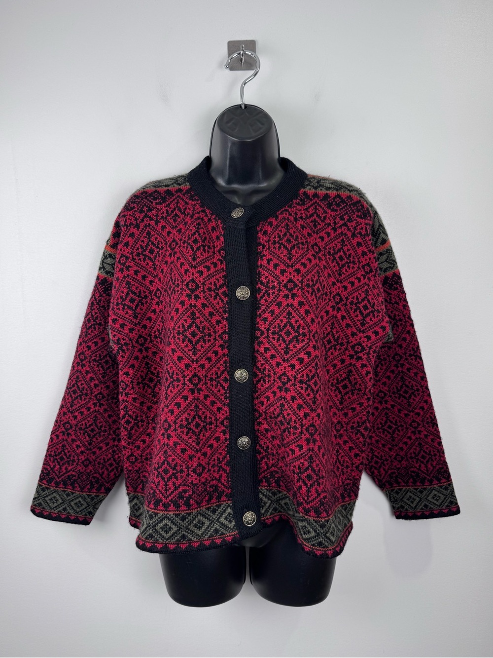 Icewear Iceland Women Pure New Wool Button Front Red Cardigan Sweater Size Small